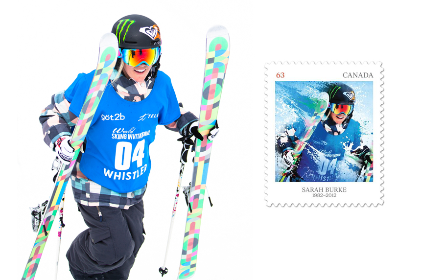 Sarah Burke, Canada Post Stamp, Canadian Women Winter Athletes, Pioneers of Winter Sports, Spencer Kovats Photo